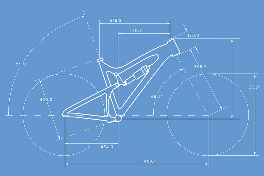 A blueprint style drawing of a racing bicycle