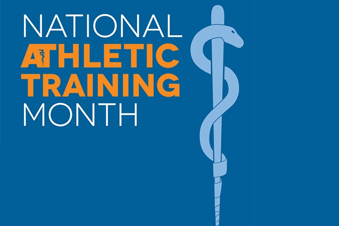 The National athletic training month logo with date info