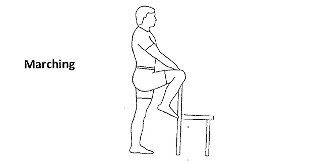 A line drawing of the proper form for marching exercises.